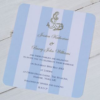 retro blue striped anchor wedding invitations by beautiful day