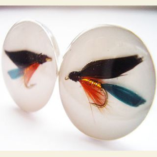fly fishing cufflinks by sophie hutchinson designs