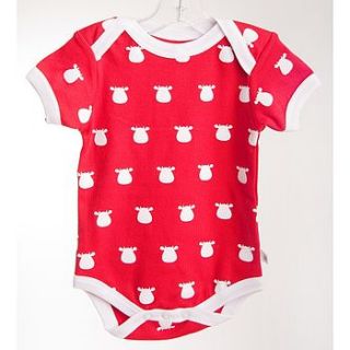 organic red short sleeve bodysuit white cow by mittymoos