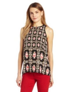 eight sixty Women's Needlepoint Print Hi Low Tank, Black/Gold/Red, Small