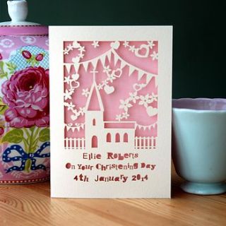 personalised papercut christening card by pogofandango