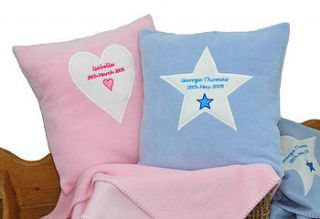 personalised baby heart or star cushion by the alphabet gift shop