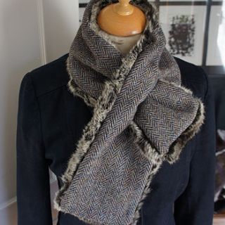 harris tweed and faux fur tippet by julian road