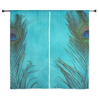 Aqua Blue Peacock Feathers 60 Curtains by ChristyOliver