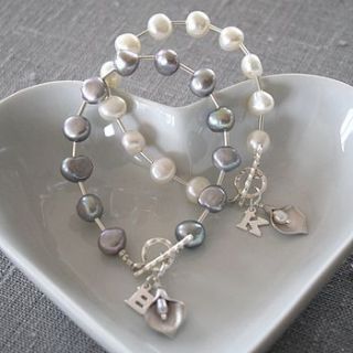 initial silver and pearl lily bracelet by kathy jobson