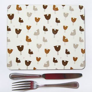 set of four chicken placemats by charlotte macey