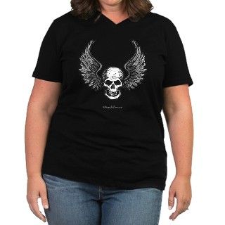 Winged Skull Womens Plus Size V Neck Dark T Shirt by WingedSkullTees