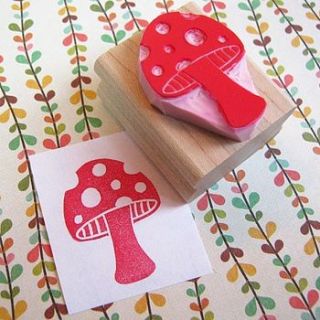 spotty toadstool hand carved rubber stamp by skull and cross buns