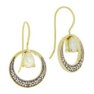 Gold Tone over Sterling Silver Created Opal & Diamond Accent Open Circle Earrings Jewelry