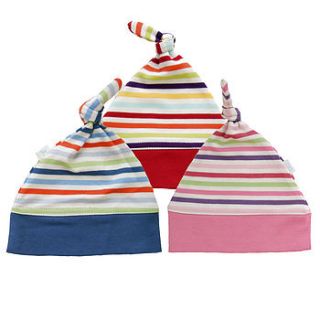 newborn stripy top knot baby hat by tuppence and crumble