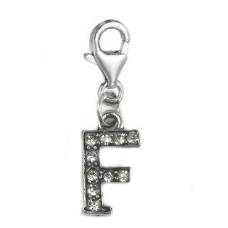 " Clip on Letter F Charm "Dangle Charm Pendant for European Clip on Charm Jewelry w/ Lobster Clasp Clasp Style Charms Jewelry