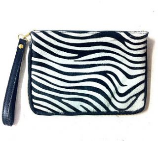 zebra print leather clutch/shoulder bag by sugar + style