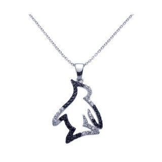 Prong Setting Sterling Silver Black and White Cz Penguin Necklace Jewelry