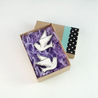 'two turtle doves' hand painted brooches by vivid please