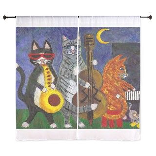 Jazz Cats at Night 60 Curtains by bluecatstudio