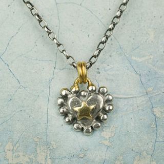 silver and gold halo heart necklace by sophie harley london
