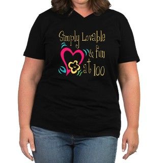 Lovable 100th Womens Plus Size V Neck Dark T Shir by fabandfestive