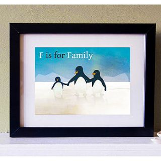 penguin 'f is for family' print by elephant grey