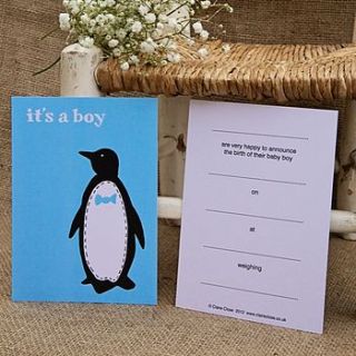 penguin baby boy birth announcements x8 by claire close