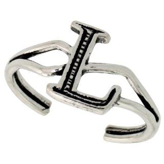 Sterling Silver Initial Letter L Alphabet Toe Ring / Baby Ring, Adjustable sizes 2.5 to 5, 3/8 inch wide Jewelry