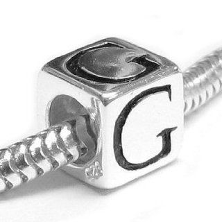 Queenberry .925 Sterling Silver Dice Cube Letter G Bead Charm For European Charm Bracelets Jewelry