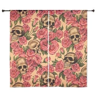 Pretty Pink Roses and Skulls Curtains by giftsforyourex
