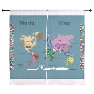 World Map For Kids with Flags Curtains by FunMapsForKids