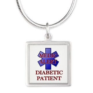 Medic Alert Diabetic Patient Silver Square Necklac by 2heartsshop