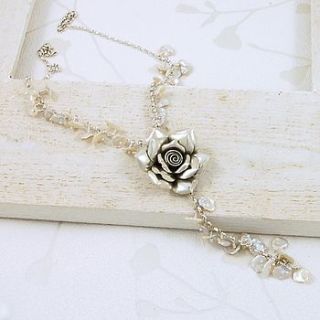 sterling silver rose and white keishi pearl necklace by indivijewels