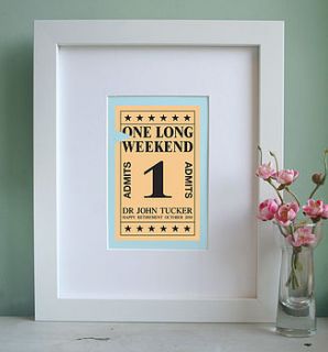 personalised ticket to retirement art print by modo creative