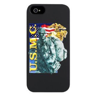 iPhone 5 or 5S Case Black USMC US Marine Corps Soldier with US Flag and Emblem Symbol 