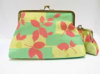 spring leaves hand bag and coin purse by black cactus london