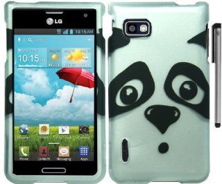 For LG Optimus F3 MS659 Animal Design Hard Cover Case with ApexGears Stylus Pen (Silver Black Panda) Cell Phones & Accessories