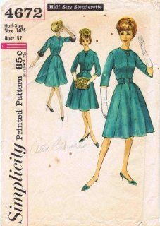 Simplicity 4672 Sewing Pattern Misses Slenderette Dress Muff Pill Box Hat Half Size 16 1/2 Bust 37