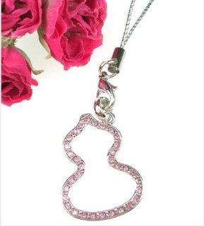 Pink Crystal Pear Outline Fruit Cell Phone Charm Strap 