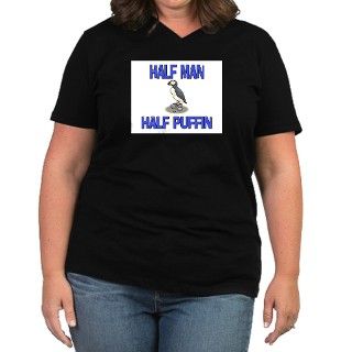 Half Man Half Puffin Womens Plus Size V Neck Dark by animalgift