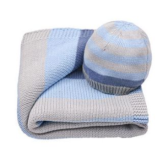 baby boy's stripe blanket and hat gift set by toffee moon