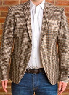 men's brown houndstooth check jacket by louie thomas menswear
