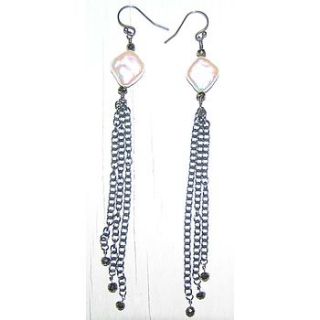 freshwater coin pearl oxidised earrings by heirlooms ever after