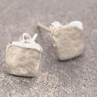 silver organic square stud earrings by otis jaxon silver and gold jewellery