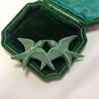 vintage style green swallow brooch by iamia