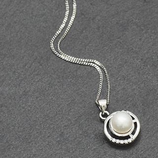 circular crystal and pearl necklace by queens & bowl