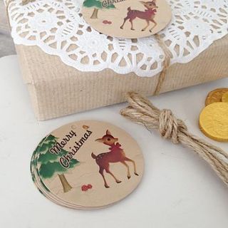 retro style festive deer christmas gift tags by cherry pie lane