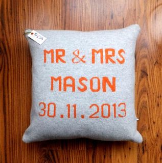 knitted marriage cushion by bob&john knitwear