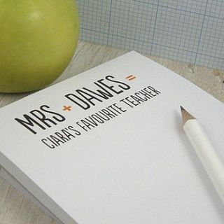 personalised teacher's notepad by xoxo stationery