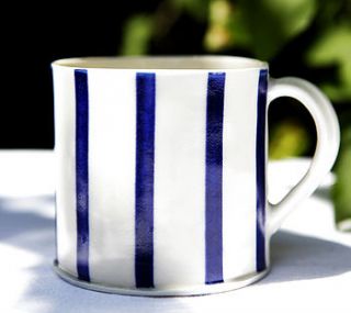 blue porcelain stripe coffee cup by clare hartley