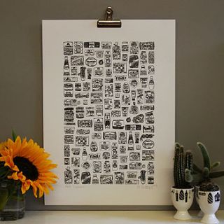 illustrated a3 food cupbord print by martha mitchell design