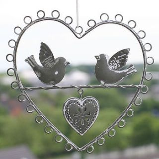 love birds grey vintage heart decoration by pippins gifts and home accessories