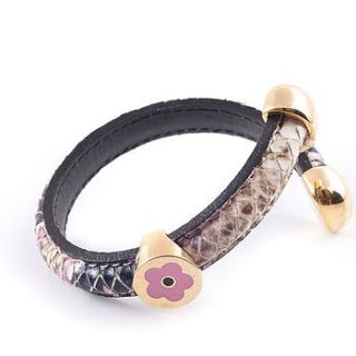 leather bangle with flower charm by francesca rossi designs