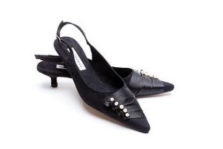 pearl and satin trim slingback kitten heels by mandarina shoes